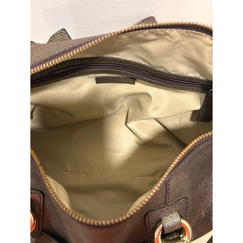 Cole Haan Metallic Shimmer Leather Satchel Crossbody Bag Brown Gold